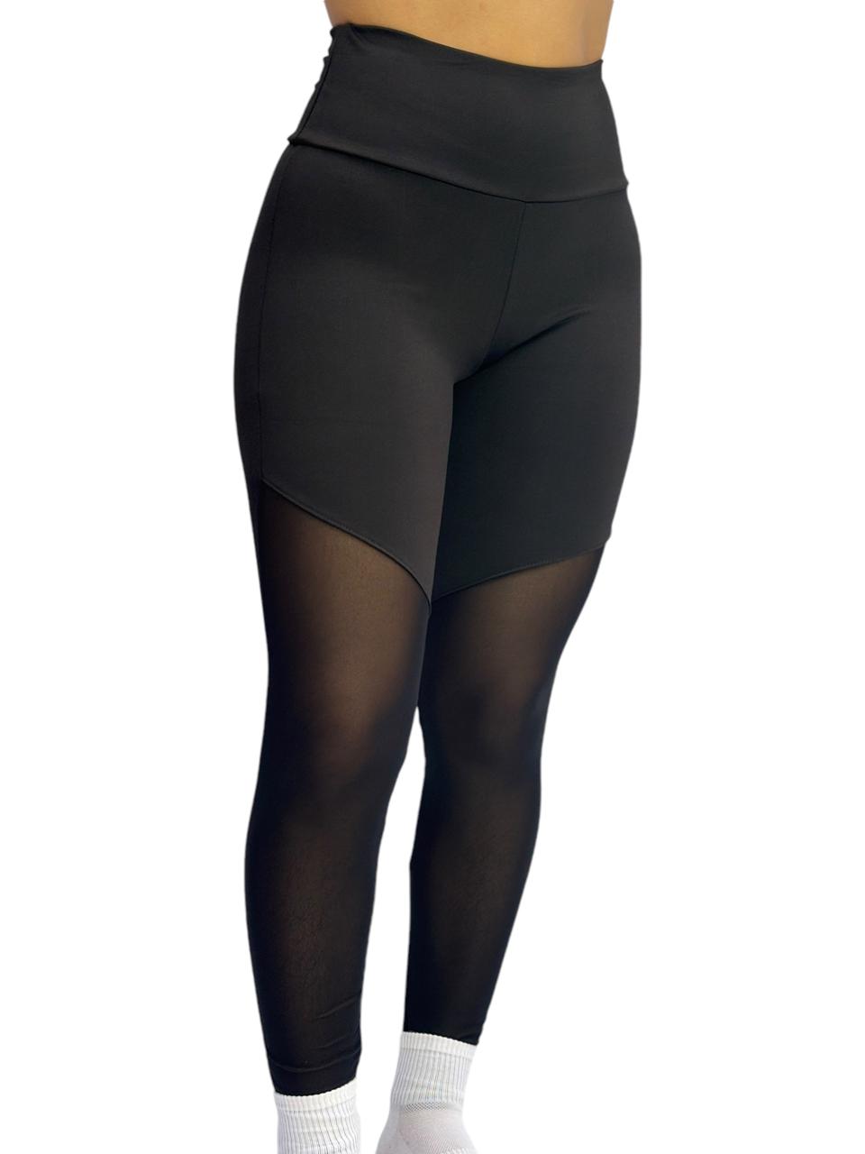 LEGGINGS NEGRAS: Estilo y Comodidad con Detalles Transparentes  - MAYORISTA- MÍNIMO DE 12 UNIDADES